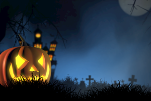 かぼちゃのランプが夜に光っている