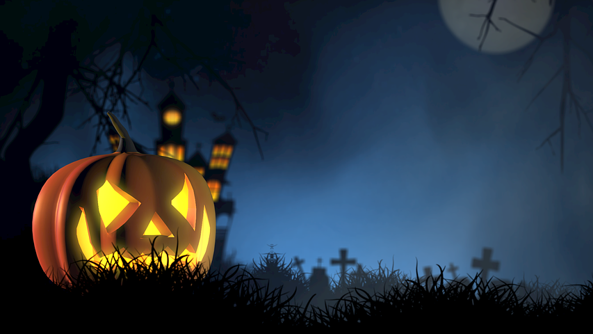 かぼちゃのランプが夜に光っている