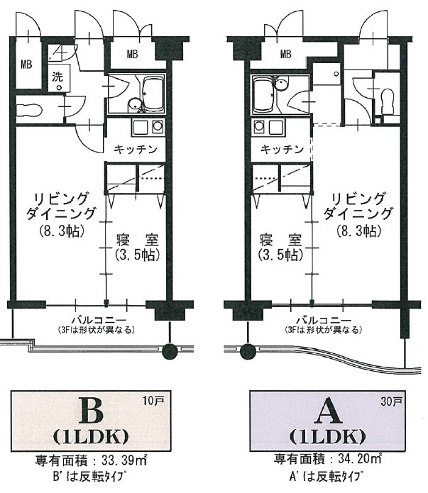 Aタイプ、Bタイプのマンションの図比較